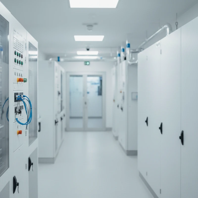 Painéis de controle técnicos em ambiente hospitalar limpo e organizado da Gavia Engenharia. (Dica: Este é o campo mais importante para o Google e para a acessibilidade).